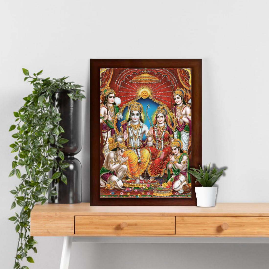 Craft Quest Shree Ram Darbar Sparkle Coated Painting with Frame Home Decorative Gift Item Painting (14 X 10 Inches, Synthetic, Multicolour, Religious) RD1013-506