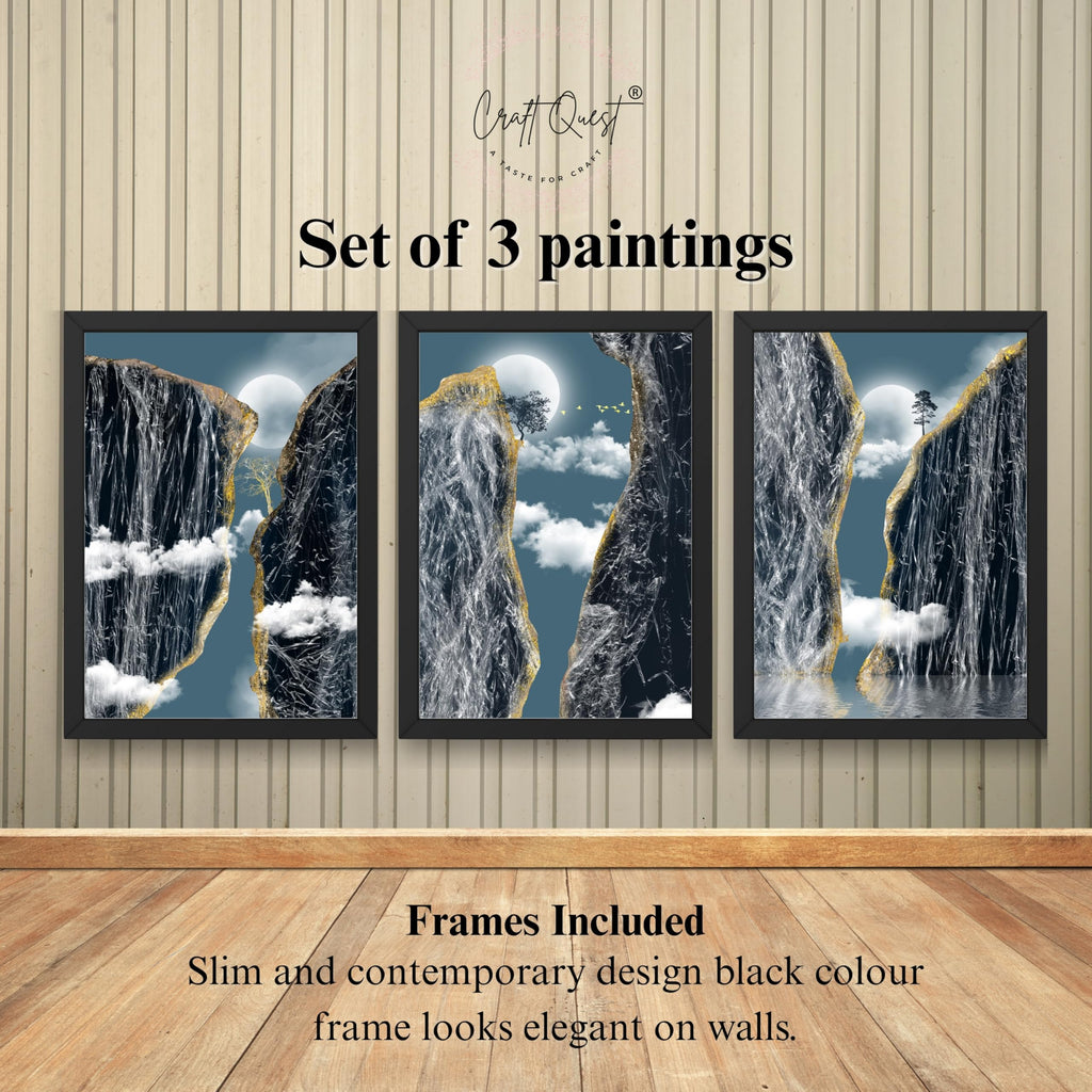 CRAFT QUEST Modern Art Abstract Landscape Decorative Wall Art | Set of 3 Frames for Home Decoration | Ideal for Living Room, Bedroom & Offices