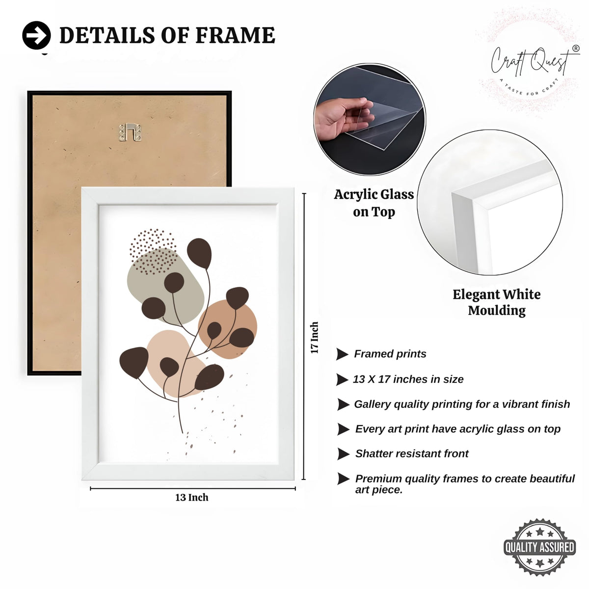 CRAFT QUEST Wall Art Decor Paintings | Set of 3 BOHO Wall Art Frames for Home Decoratio | Ideal for Living Room, Office & Bedroom