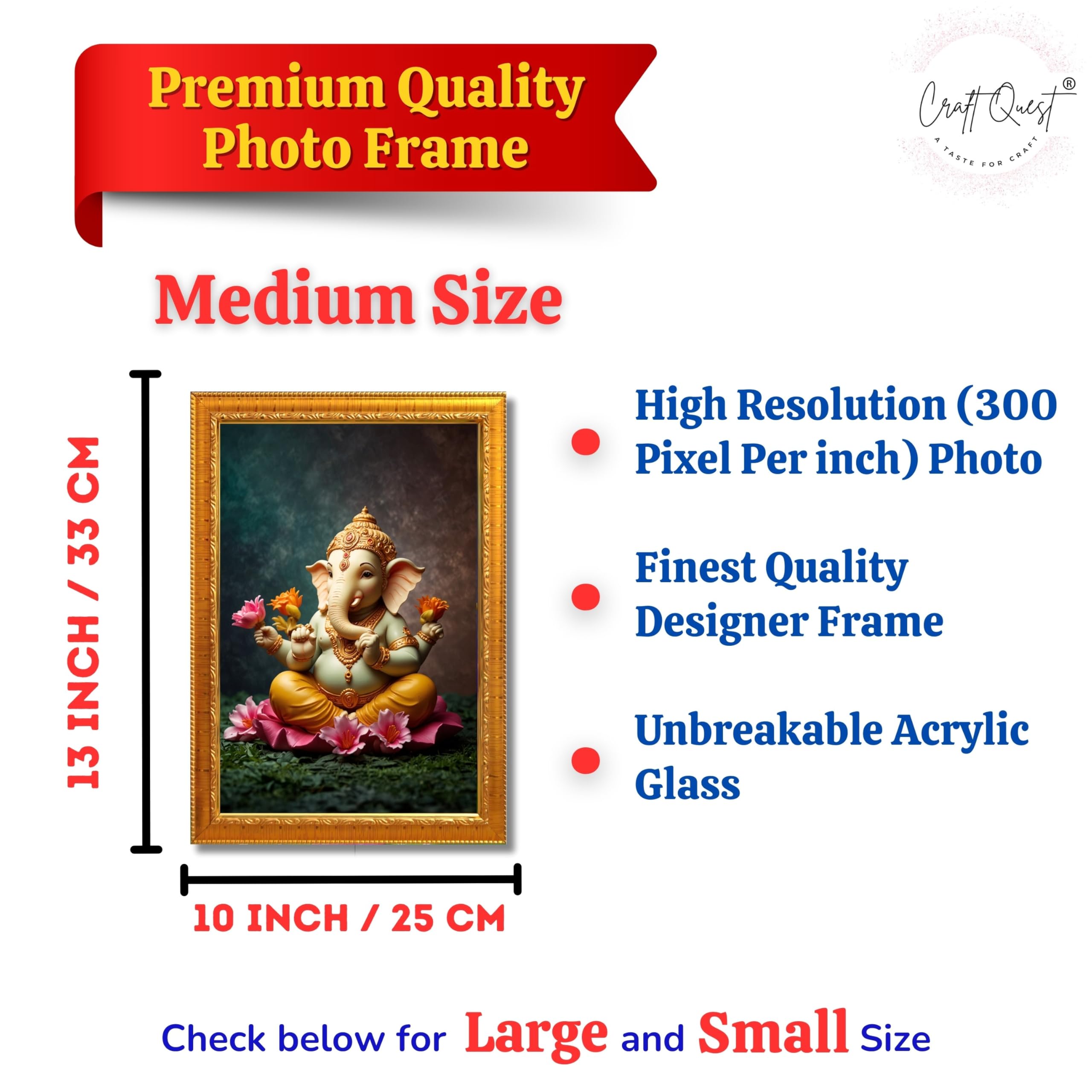 CRAFT QUEST Lord Ganpati ji Wall Hanging Frame for Living Room, Pooja Room Décor GA-215