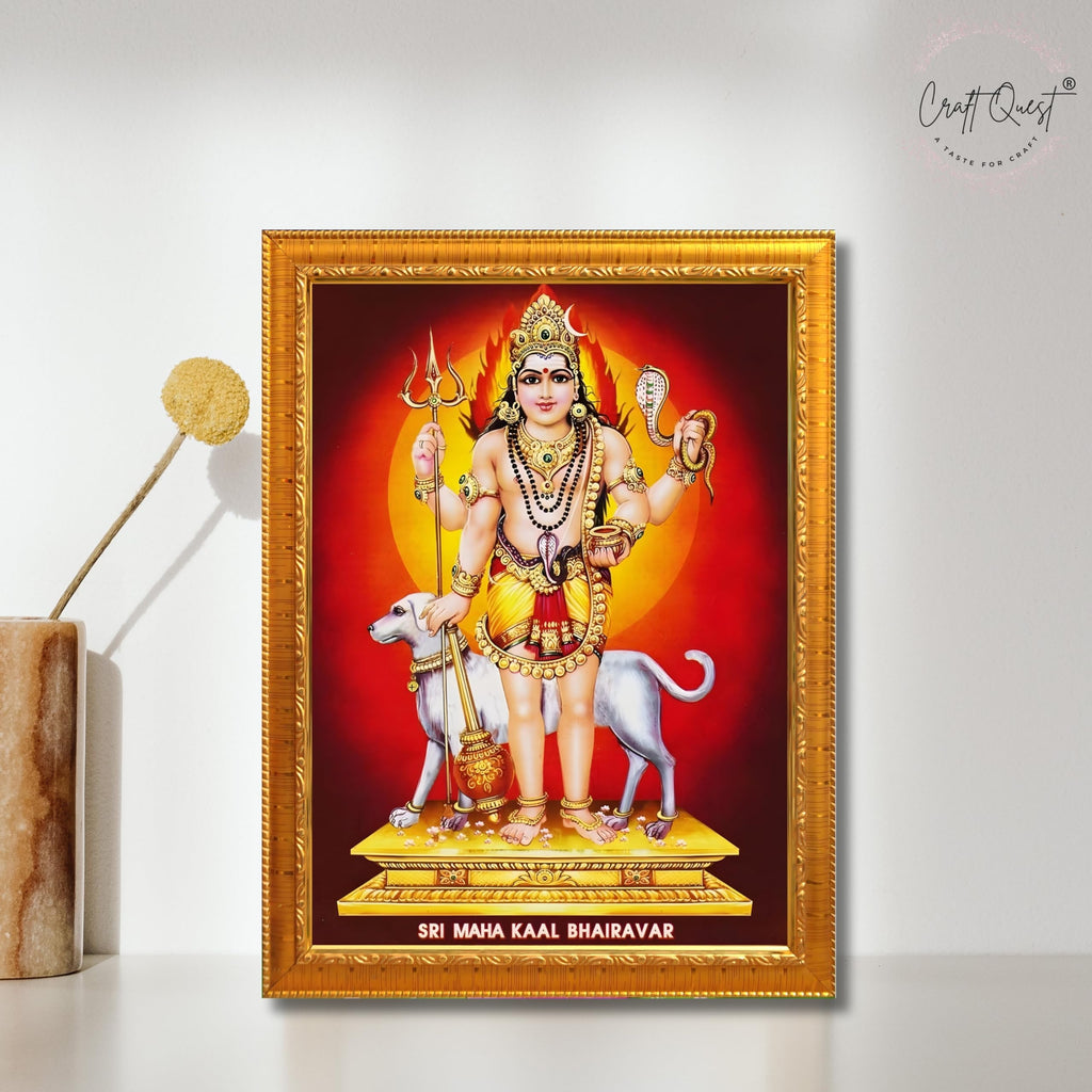 CRAFT QUEST Bhairava Kaal Bhairav Baba Bairava Photo Frame | Hindu God Spiritual Framed | Ideal for Home, Office, Temple & Puja Room, Wall Decor