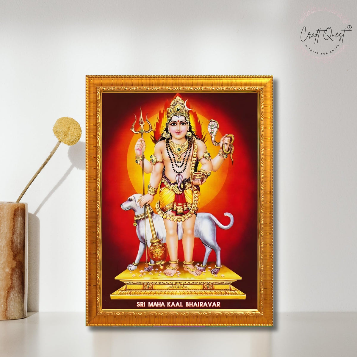 CRAFT QUEST Bhairava Kaal Bhairav Baba Bairava Photo Frame | Hindu God Spiritual Framed | Ideal for Home, Office, Temple & Puja Room, Wall Decor