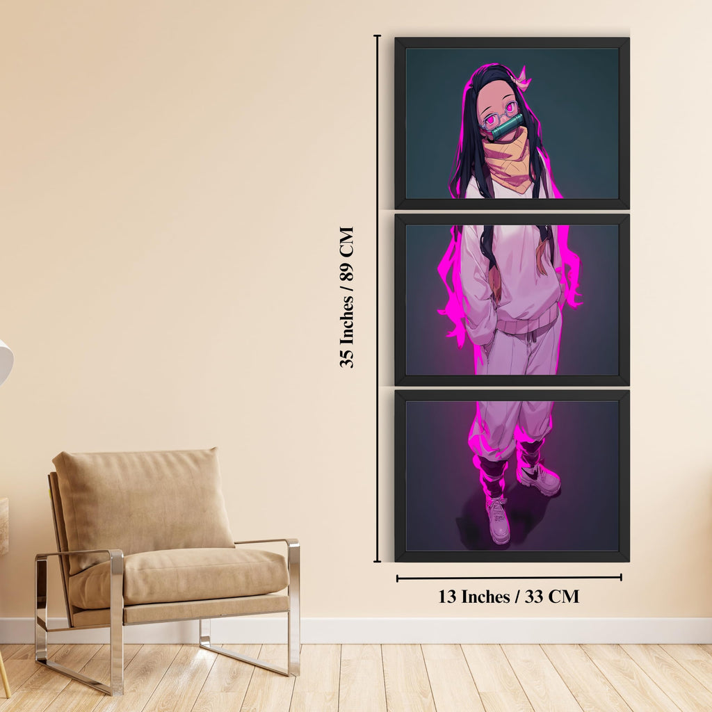 VENUXE ARTS Set Of 3 Anime Characters Wall Framed |Anime Characters Framed Poster for Living Room Bedroom Gaming Room Studio Wall Decor