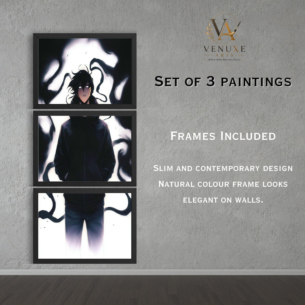 VENUXE ARTS Set Of 3 Anime Characters Wall Framed |Anime Characters Framed Poster for Living Room Bedroom Gaming Room Studio Wall Decor