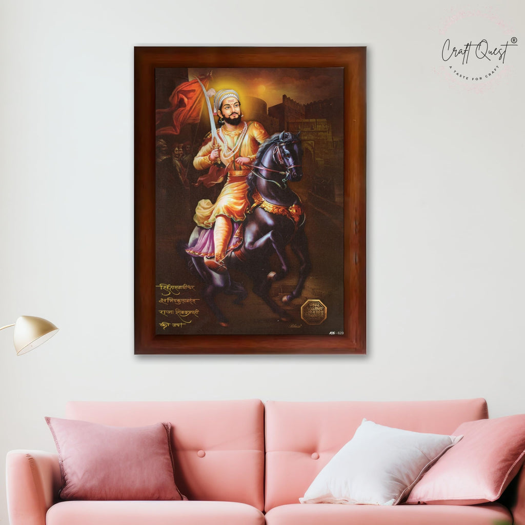 CRAFT QUEST Chattrapati Shivaji Maharaj Wall Painting Photo Frame With Acrylic Sheet | For Living, Pooja Room | Home Decoration Item | Best Gifting Option