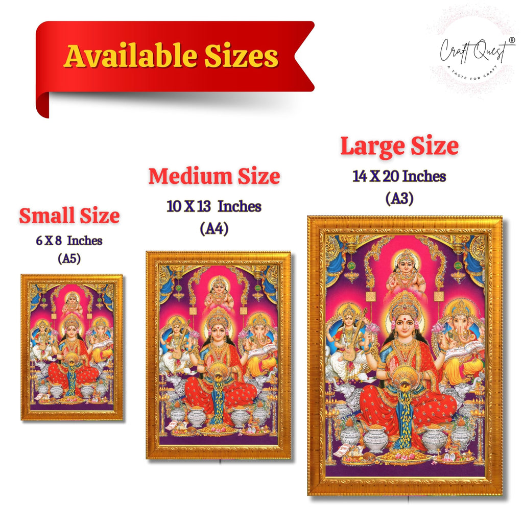 CRAFT QUEST Lakshmi Devi Ganesha Saraswati Hanging Wall Painting Framed Home and Pooja Decor God Hindu Devi Devta Photo Frame
