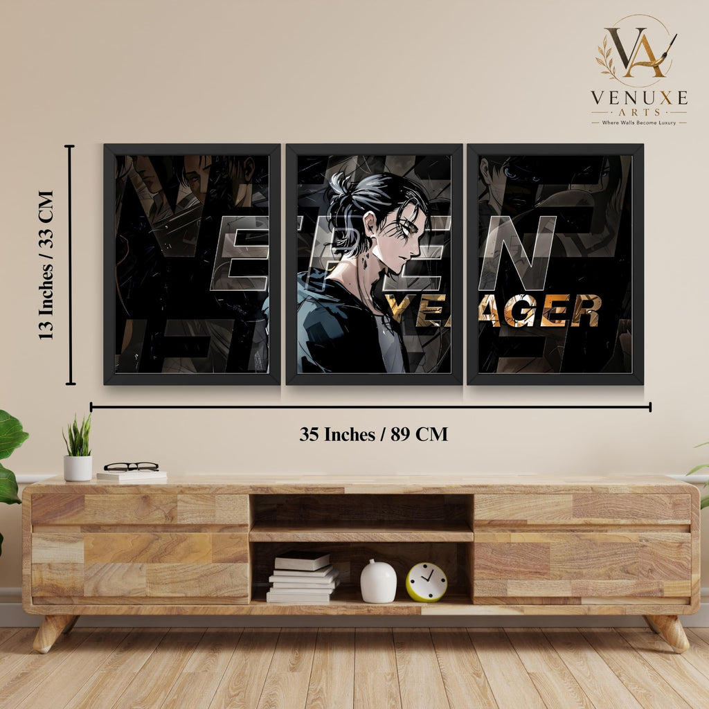 VENUXE ARTS Set Of 3 Anime Characters Wall Framed |Anime Characters Framed Poster for Living Room Bedroom Gaming Room Studio Wall Decor