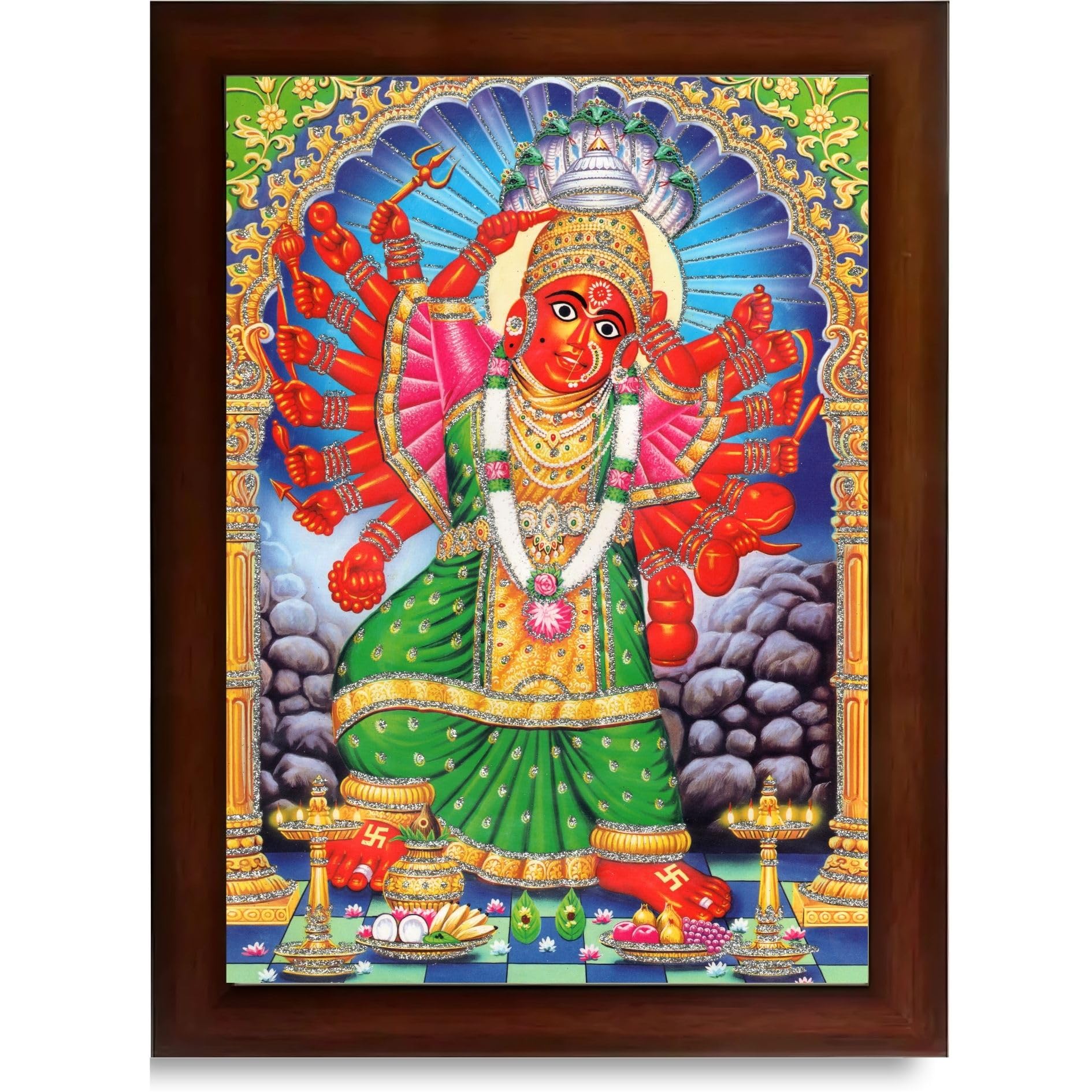CRAFT QUEST Saptashrungi/Saptashringi Devi, God Religious Framed Painting