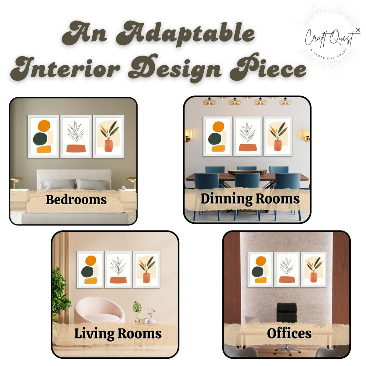 CRAFT QUEST SET OF 3 Organic Abstract Wall Art | Set of 3 Frames for Home Decoration | Ideal for Living Room, Bedroom & Offices