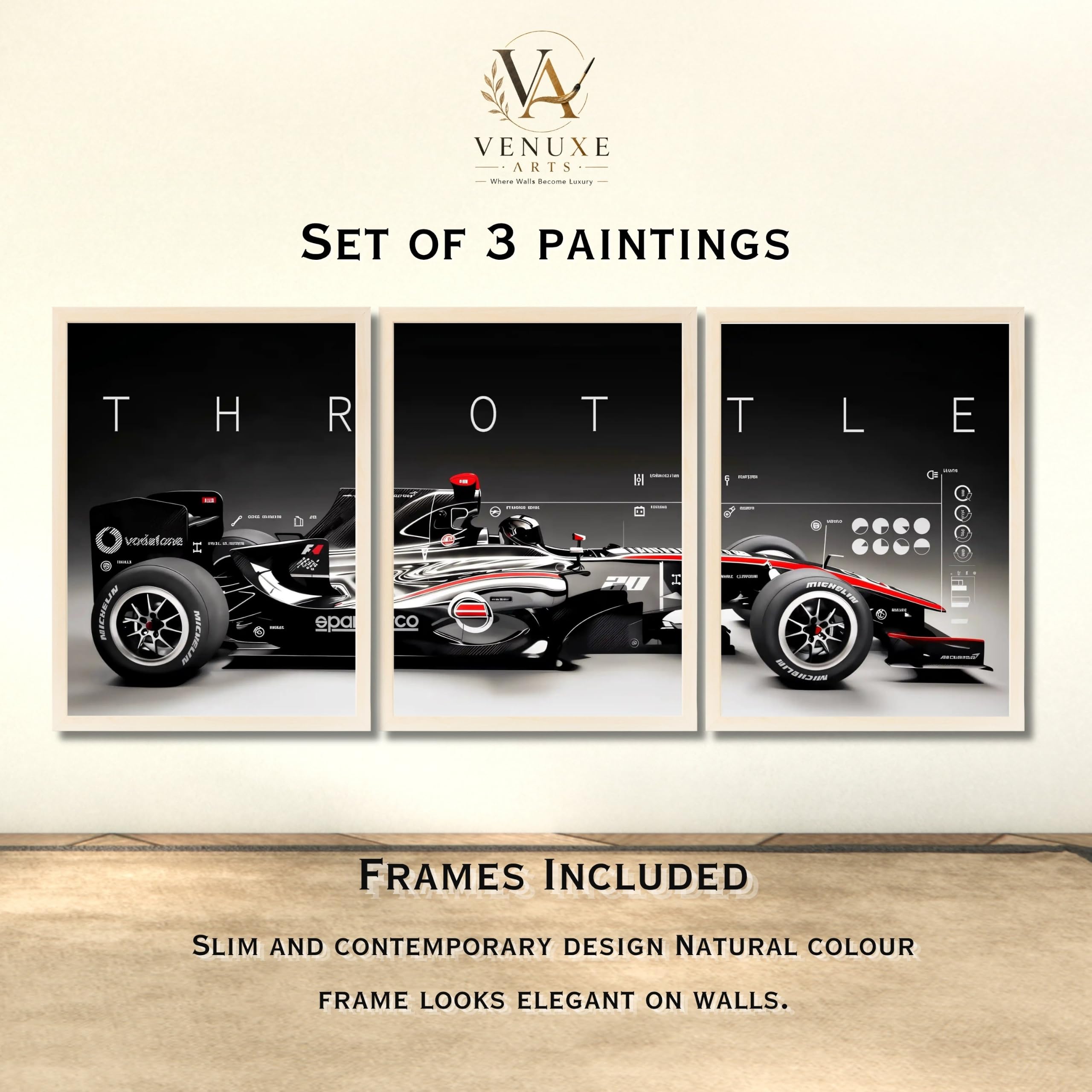 VENUXE ARTS Set Of 3 Big Sports Cars Framed Posters Gift Items for Boys Room Wall Decoration Bedroom Living Room Office Studio Décor | Car Poster Frame for Wall Décor