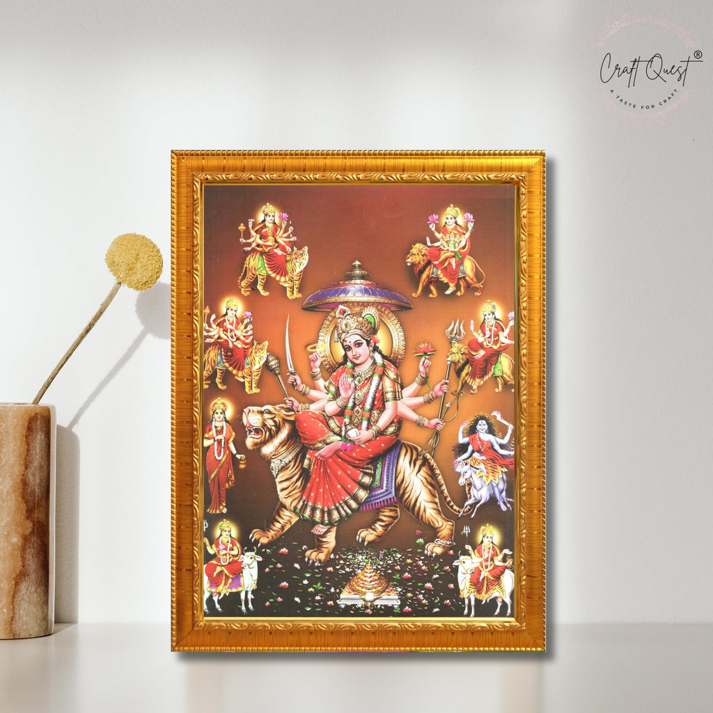 CRAFT QUEST Durga Maa Mata Goddess Nav Navadurga Navdurga Wall Painting Photo Framed, Blessing Hindu Wall Decor