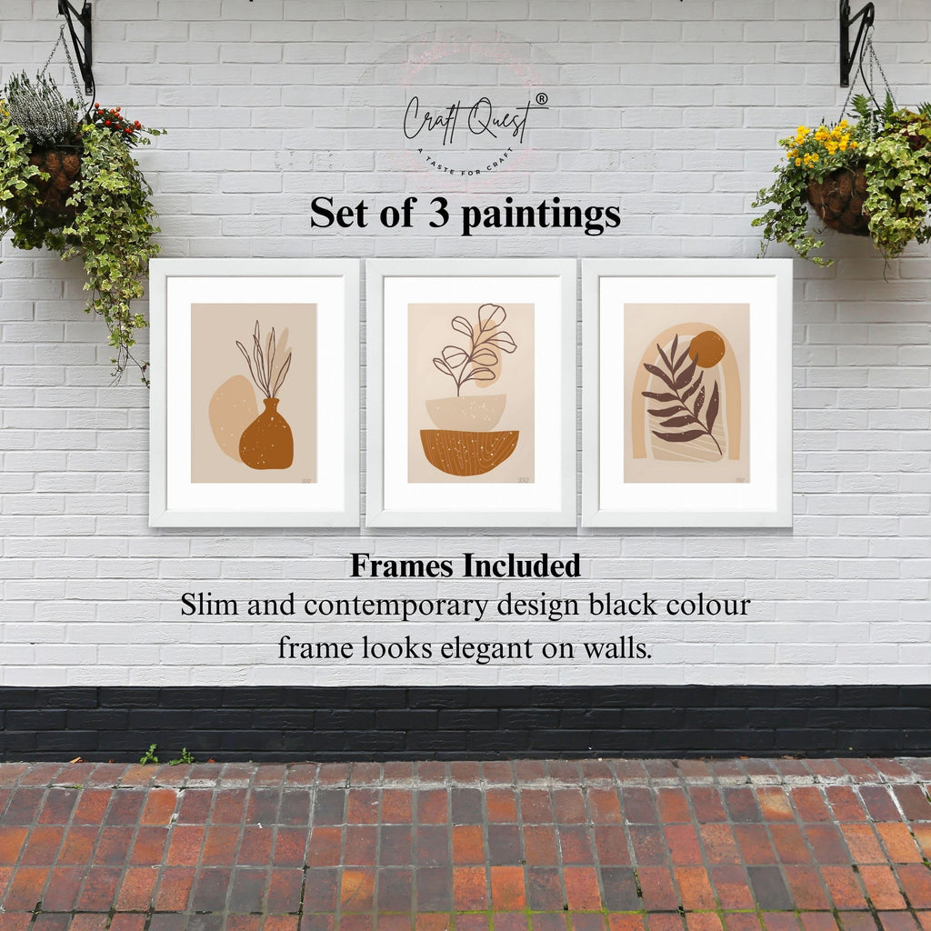 CRAFT QUEST Wall Art Decor Paintings | Set of 3 FLORAL Wall Art Frames for Home Decoration | Ideal for Living Room, Bedroom & Offices