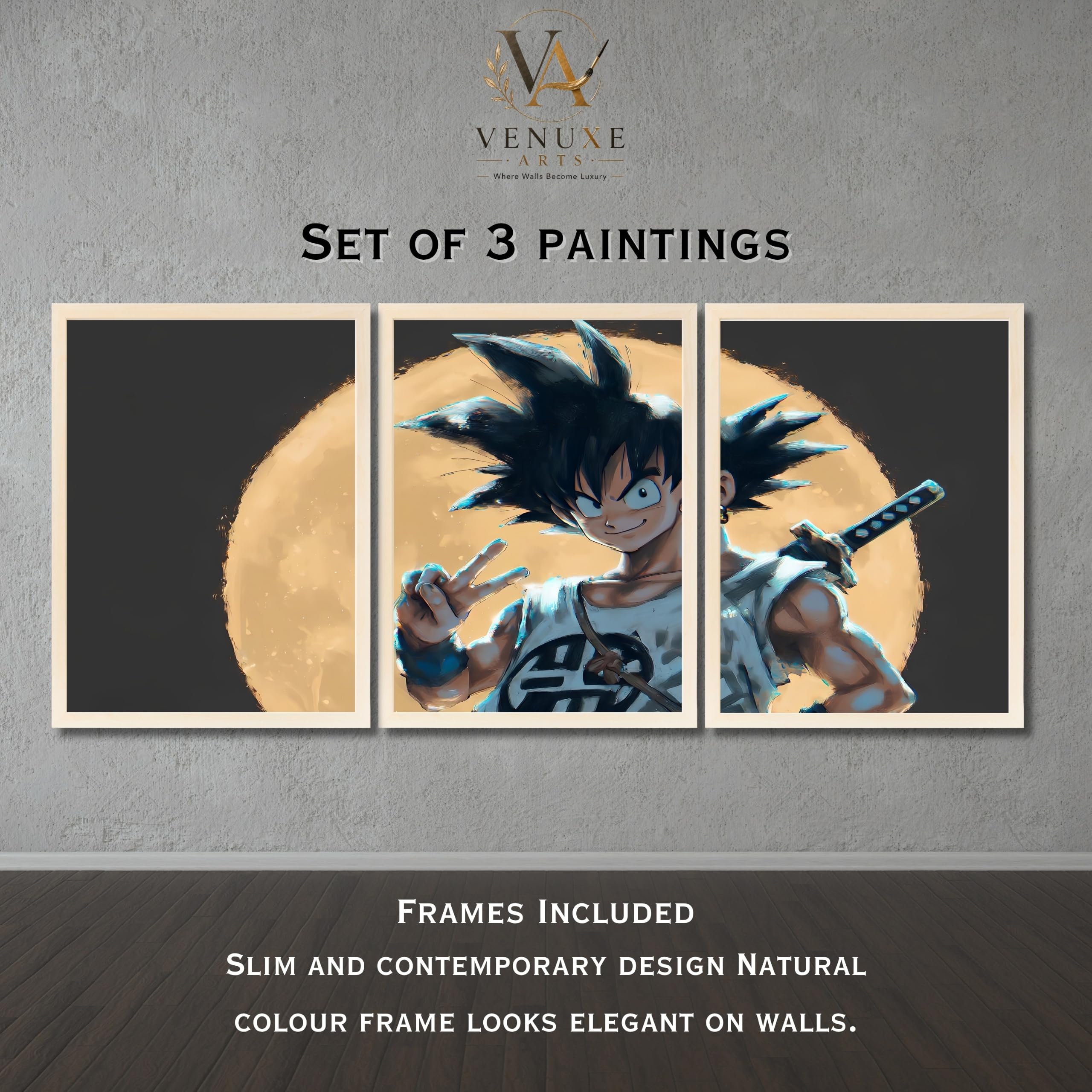 VENUXE ARTS Set Of 3 Anime Characters Wall Framed |Anime Characters Framed Poster for Living Room Bedroom Gaming Room Studio Wall Decor