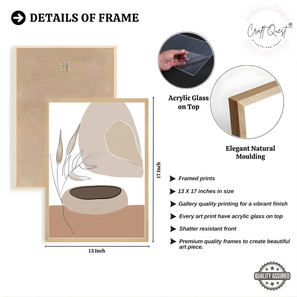 CRAFT QUEST Modern Art White Wall Abstract Wall Art | Set of 3 Frames for Home Decoration | Ideal for Living Room, Bedroom & Offices