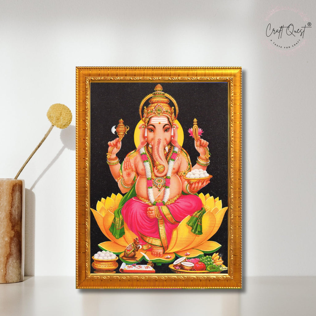 CRAFT QUEST Lord Ganesha Ganpati ji Modern Wall Painting With Frame For Home and Office Decor,