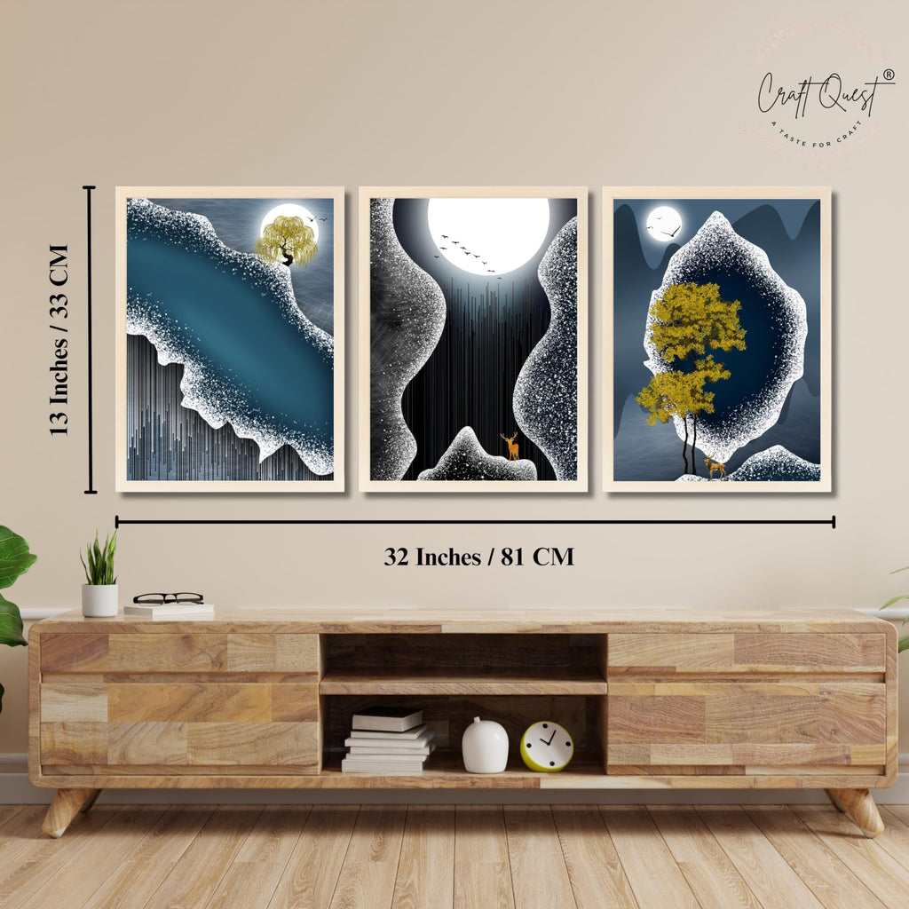 CRAFT QUEST Modern Art Abstract Fashionable Artwork Wall Art | Set of 3 Frames for Home Decoration | Ideal for Living Room, Bedroom & Offices