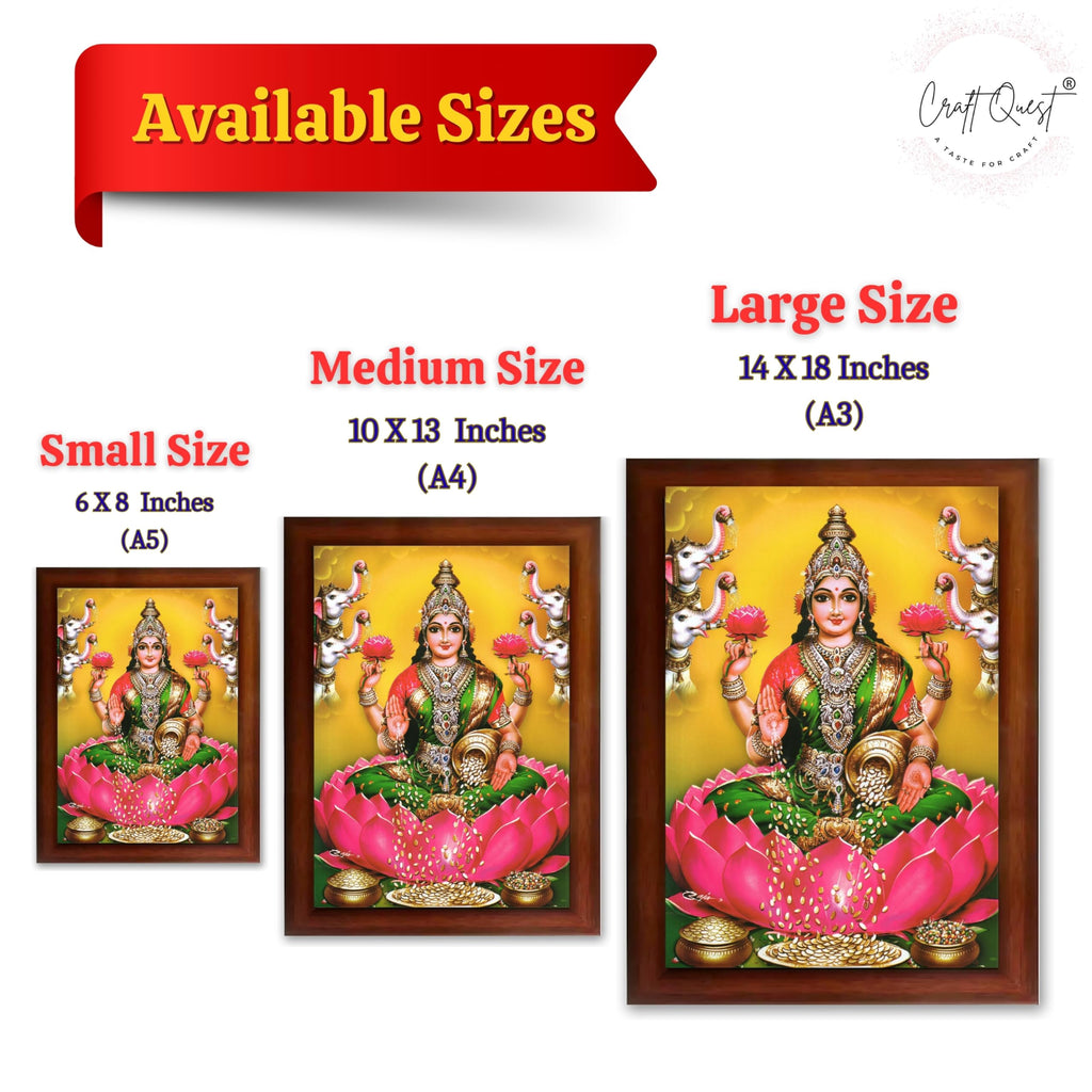CRAFT QUEST Goddess Lakshmi Mata Devi Vaibhav Laxmi Maa Wall Painting Photo Framed | Ideal for Home, Office, Temple & Puja Room, Wall Decor