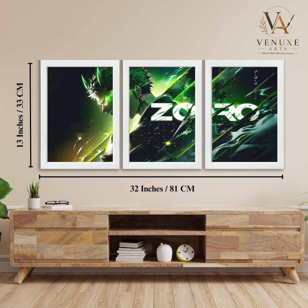 VENUXE ARTS Set Of 3 Anime Characters Wall Framed |Anime Characters Framed Poster for Living Room Bedroom Gaming Room Studio Wall Decor