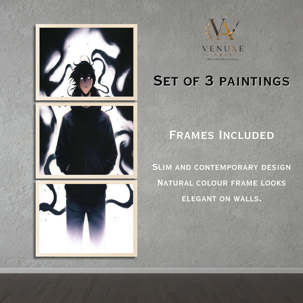 VENUXE ARTS Set Of 3 Anime Characters Wall Framed |Anime Characters Framed Poster for Living Room Bedroom Gaming Room Studio Wall Decor