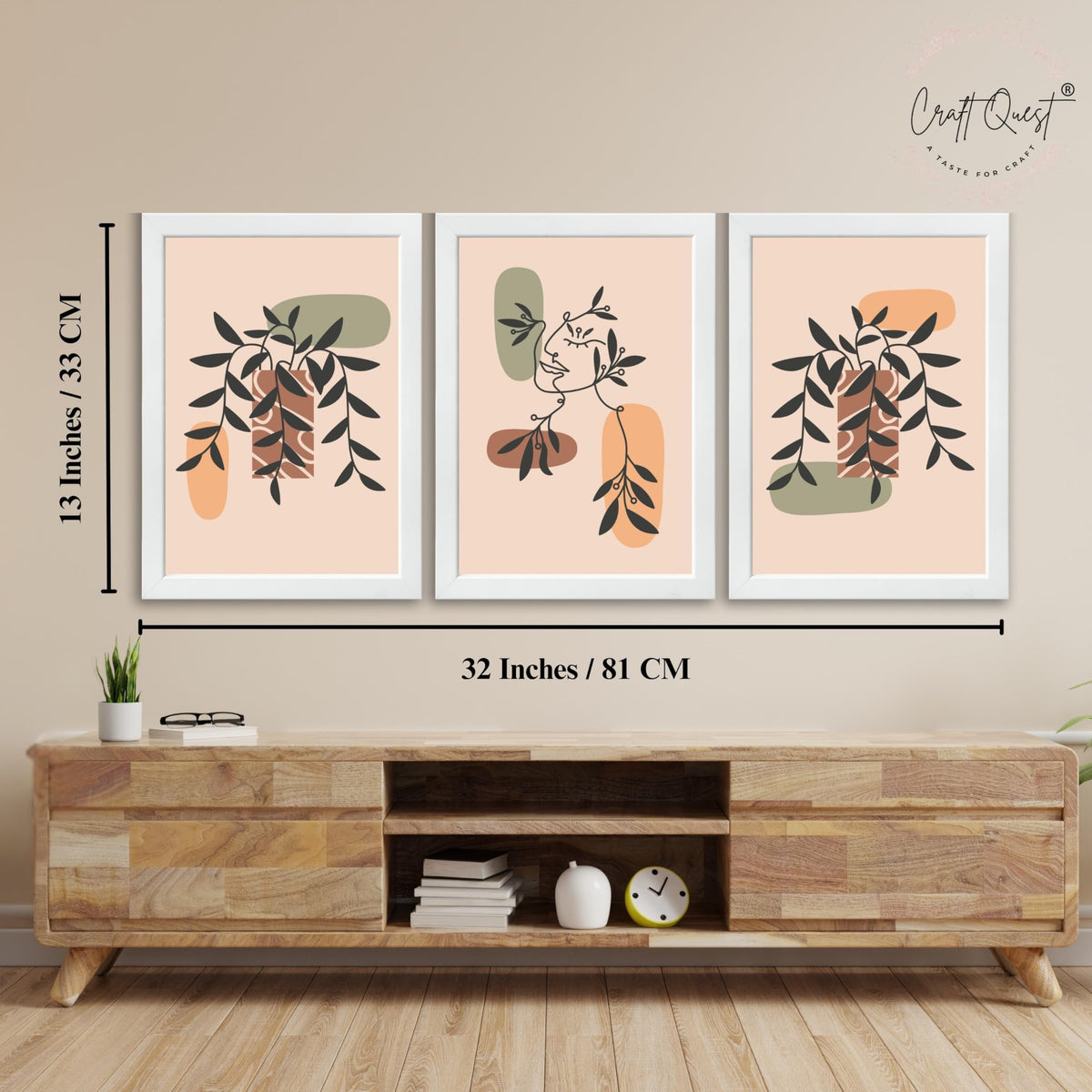 CRAFT QUEST Wall Art Decor Paintings | Set of 3 BOHO Wall Art Frames for Home Decoratio | Ideal for Living Room, Offices & Bedroom
