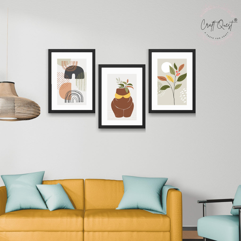 CRAFT QUEST Abstract Minimalist Art Modern Design | Set of 3 Frames for Home Decoration | Ideal for Living Room, Bedroom & Offices