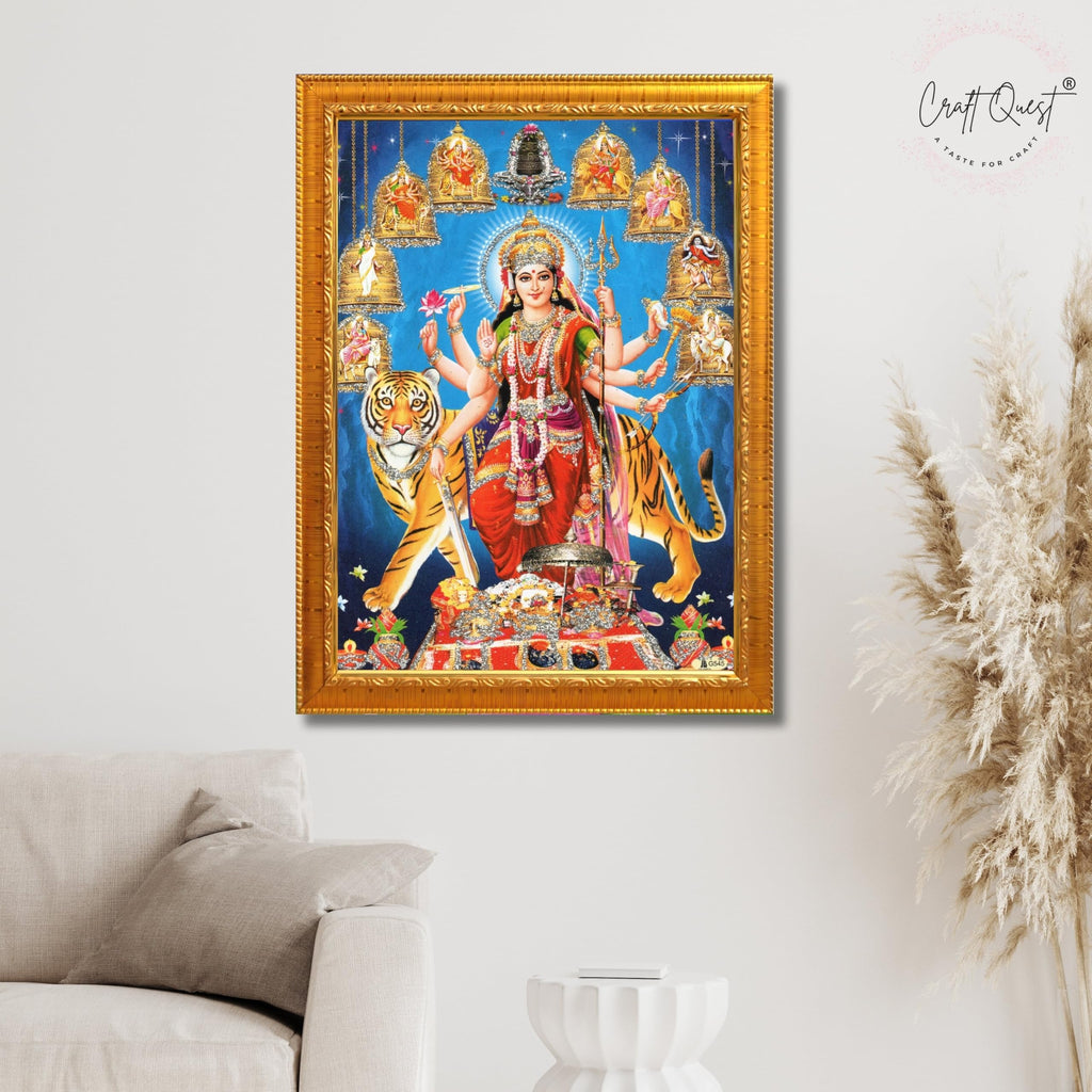 CRAFT QUEST Durga Maa MataJi Goddess Navdurga Durga Wall Painting Framed Home and Pooja Décor Item