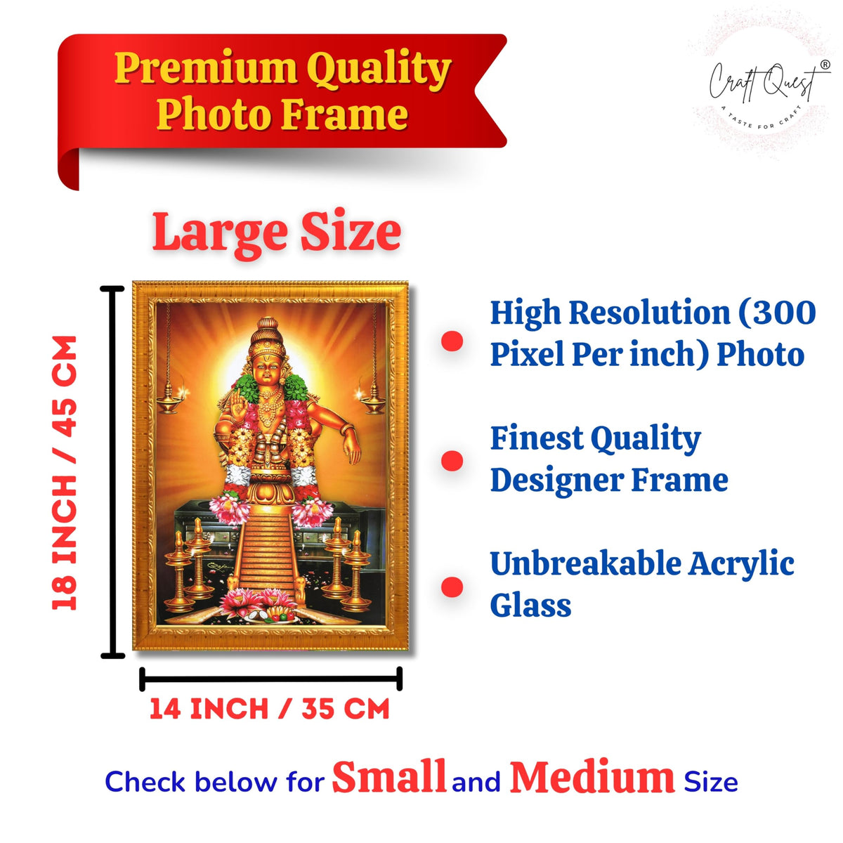 CRAFT QUEST Lord Ayyappa Swamy Ayyappan Iyyappan South photo Frame For Wall Painting,Temple, Pooja, Home Décor Items