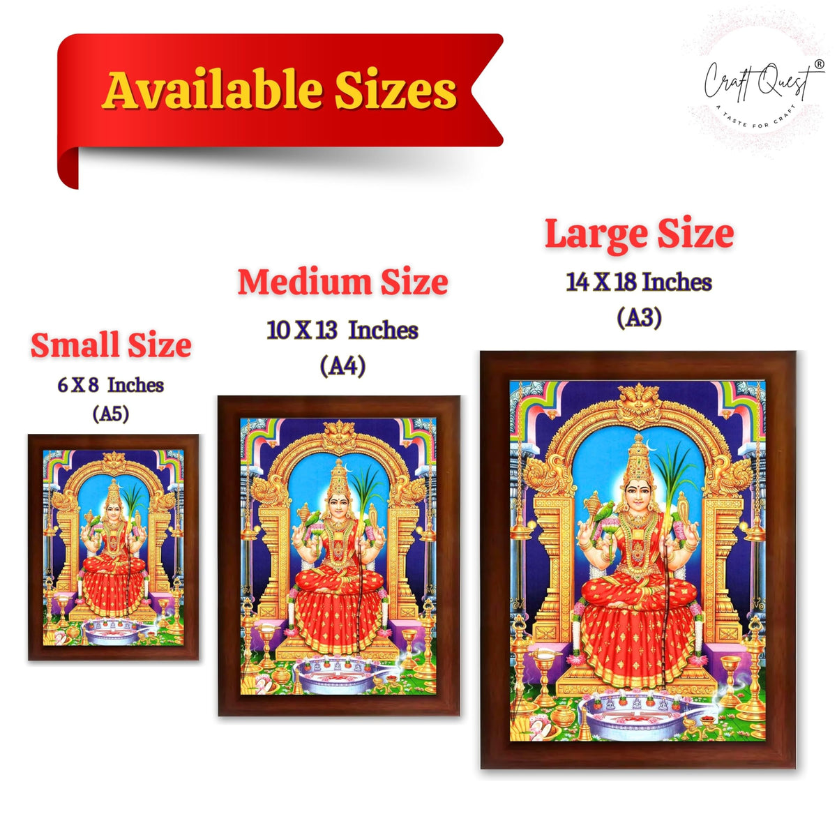 CRAFT QUEST Kanchi Kamakshi Photo Frame Kamachi Amman Kanji Kamatchi Wall Painting Framed Home Décor, Religious Photo Frame