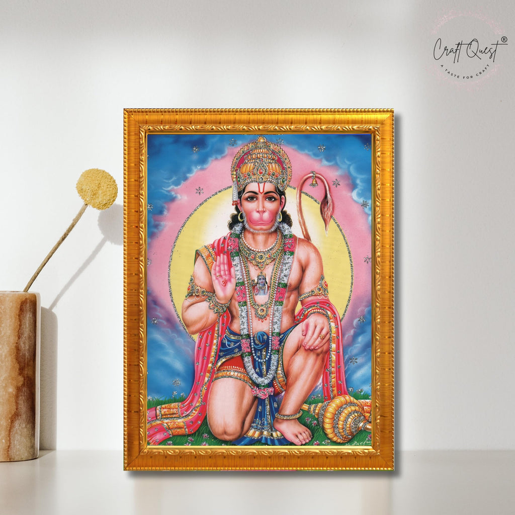 CRAFT QUEST Hanuman JI | Bajrangbali Religious Photo frame Decorative Item Synthetic frame