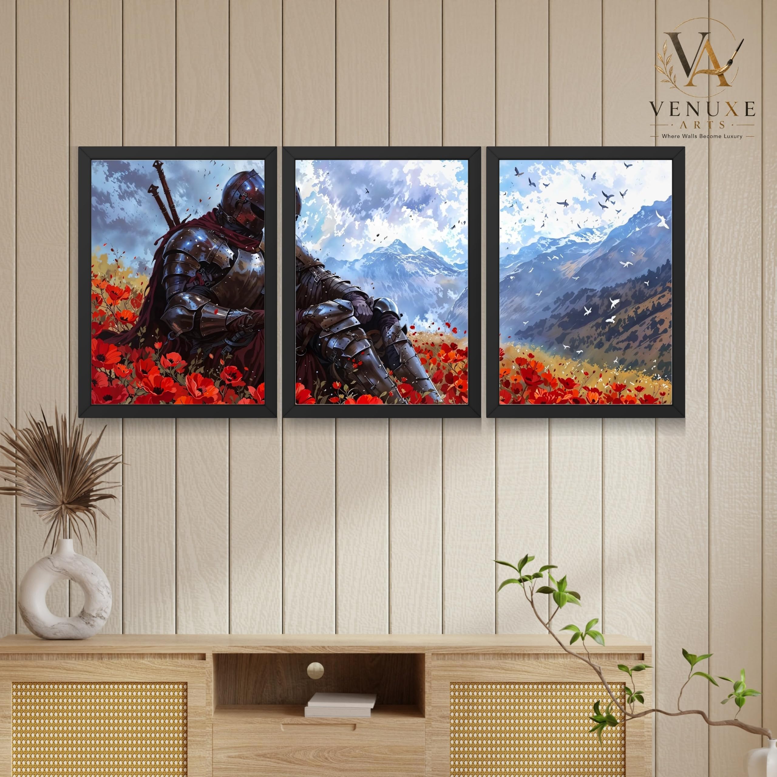 VENUXE ARTS Set Of 3 Anime Characters Wall Framed |Anime Characters Framed Poster for Living Room Bedroom Gaming Room Studio Wall Decor