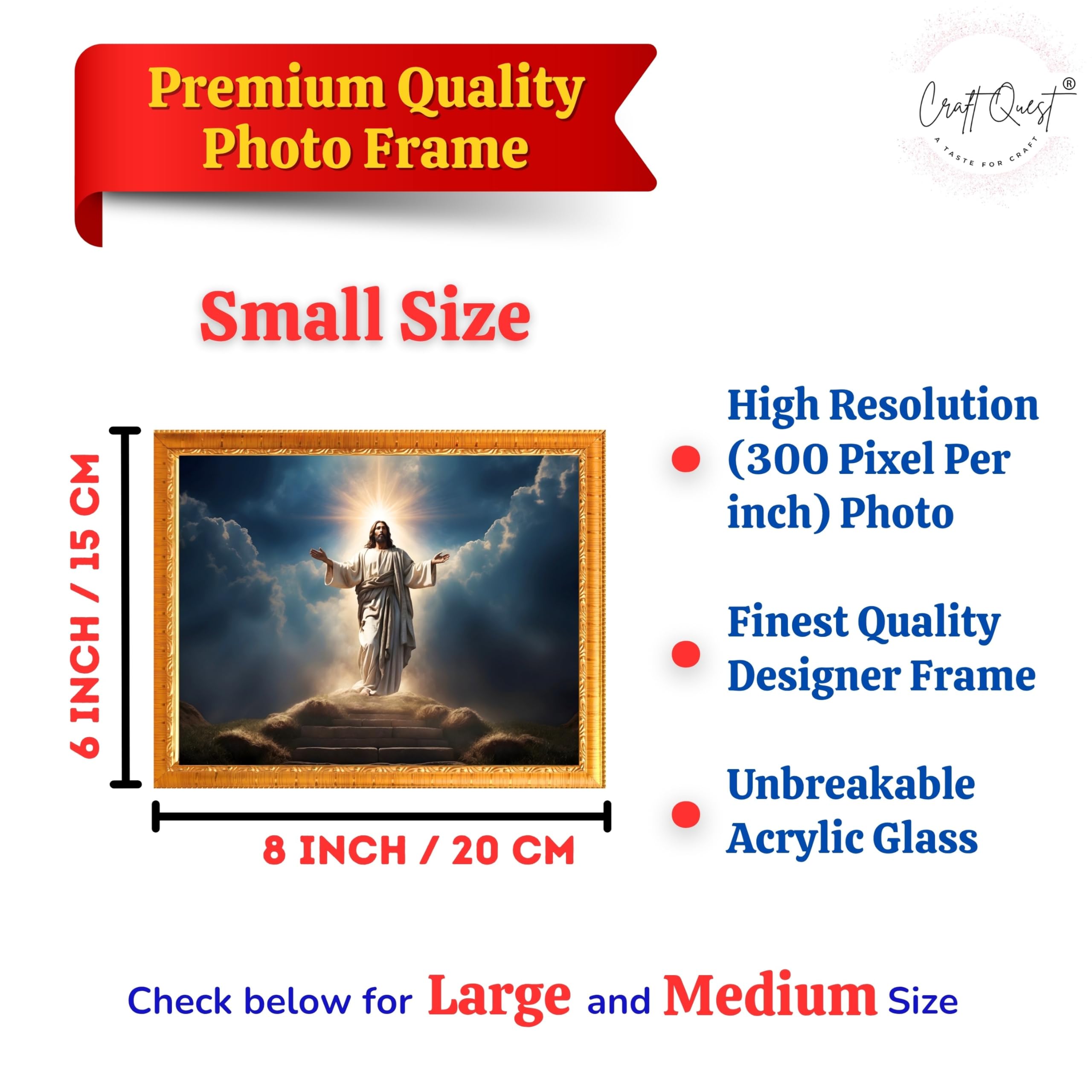 CRAFT QUEST Jesus Christ Photo Frame | Decorative Picture for Gifts, Home Decor | Jesus Painting, Religious Photo Frame