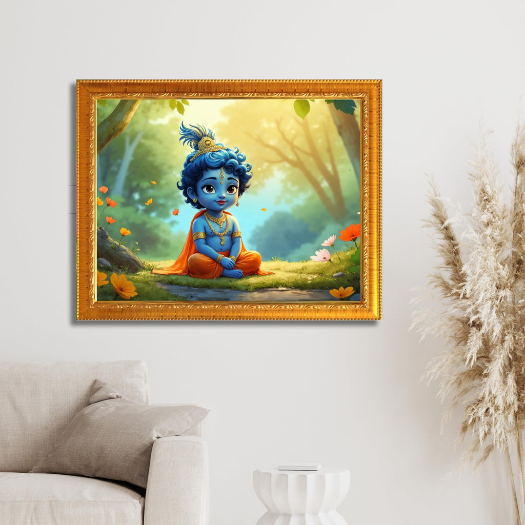 CRAFT QUEST Little Krishna Bal Gopal Makhan Chor Wall Photo Frame | Hindu God Kanha Devotional Home Decor | Gift Item