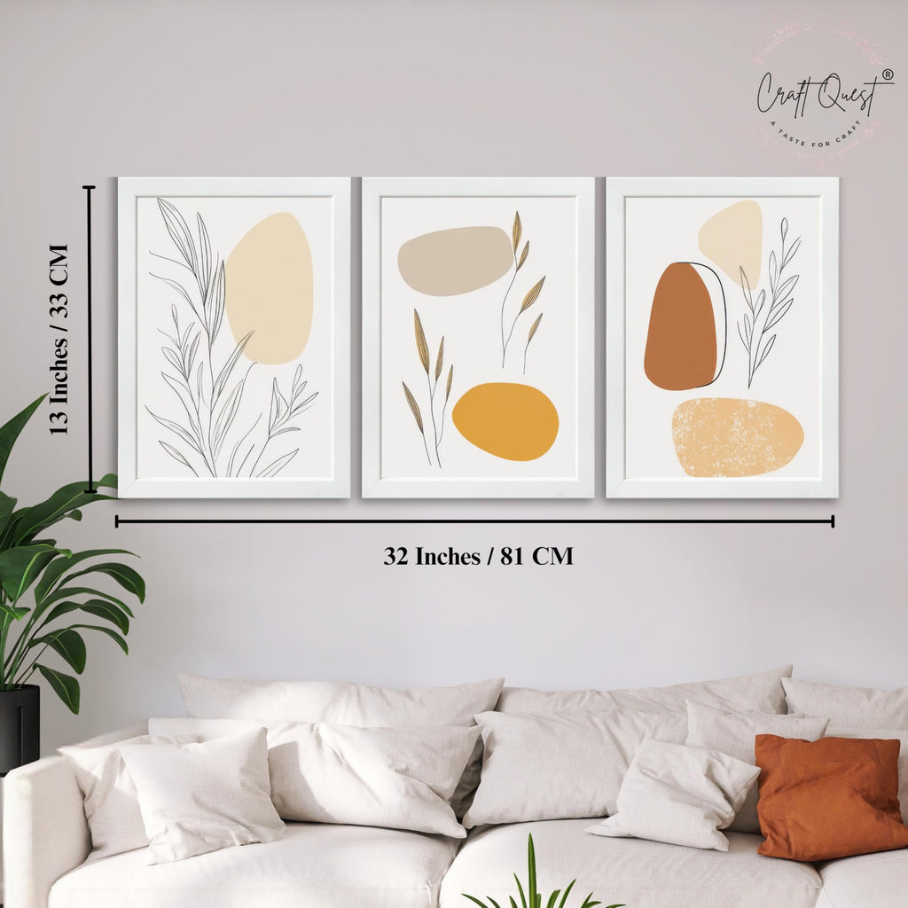 CRAFT QUEST Organic Abstract Wall Art Modern Art | Set of 3 Frames for Home Decoration | Ideal for Living Room, Bedroom & Offices