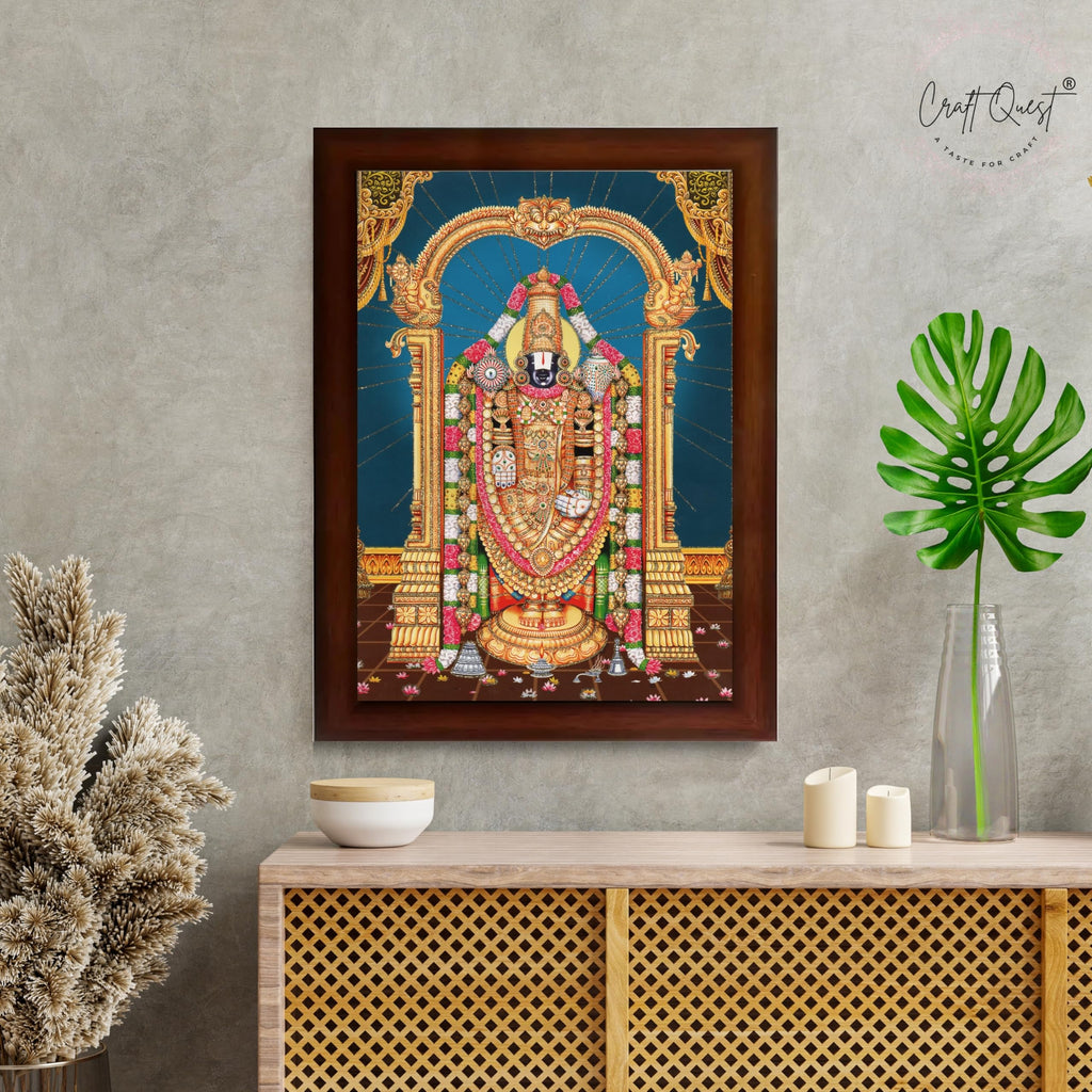 CRAFT QUEST Lord Tirupati Balaji Lakshmi Venkateshwara Swamy Wall Painting Framed Home Room Decor