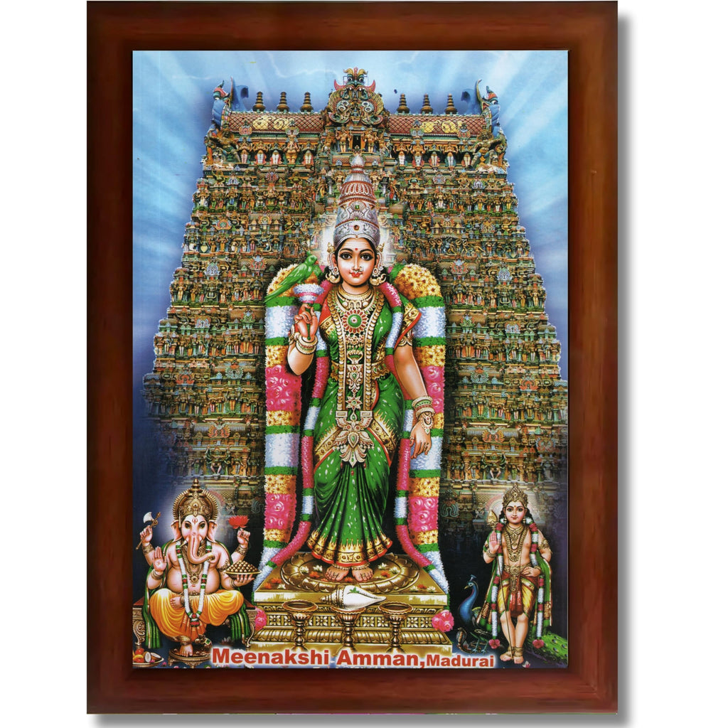 CRAFT QUEST Madurai Meenakshi Amman Madhura Meenatchi Wall Painting Framed Home Decor | South God Picture Frame for Home, Office, Temple & Gifting, Decor
