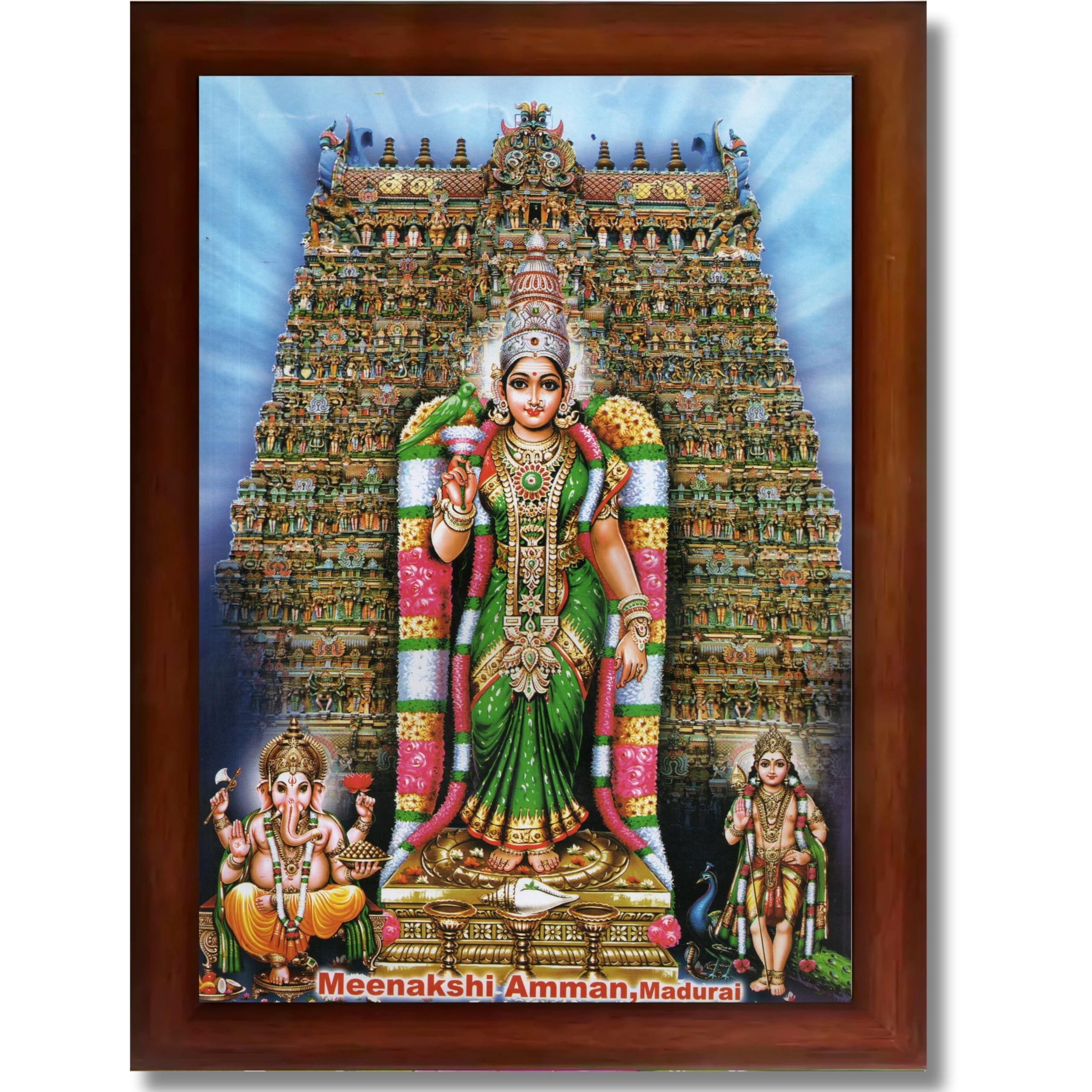 CRAFT QUEST Madurai Meenakshi Amman Madhura Meenatchi Wall Painting Framed Home Decor | South God Picture Frame for Home, Office, Temple & Gifting, Decor