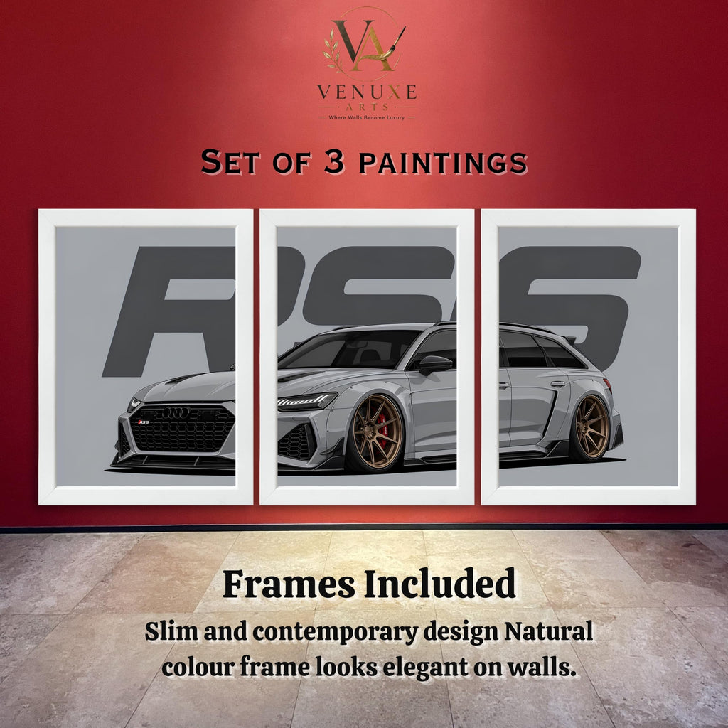 VENUXE ARTS Set Of 3 Big Sports Cars Framed Posters Gift Items for Boys Room Wall Decoration Bedroom Living Room Office Studio Décor | Car Poster Frame for Wall Décor