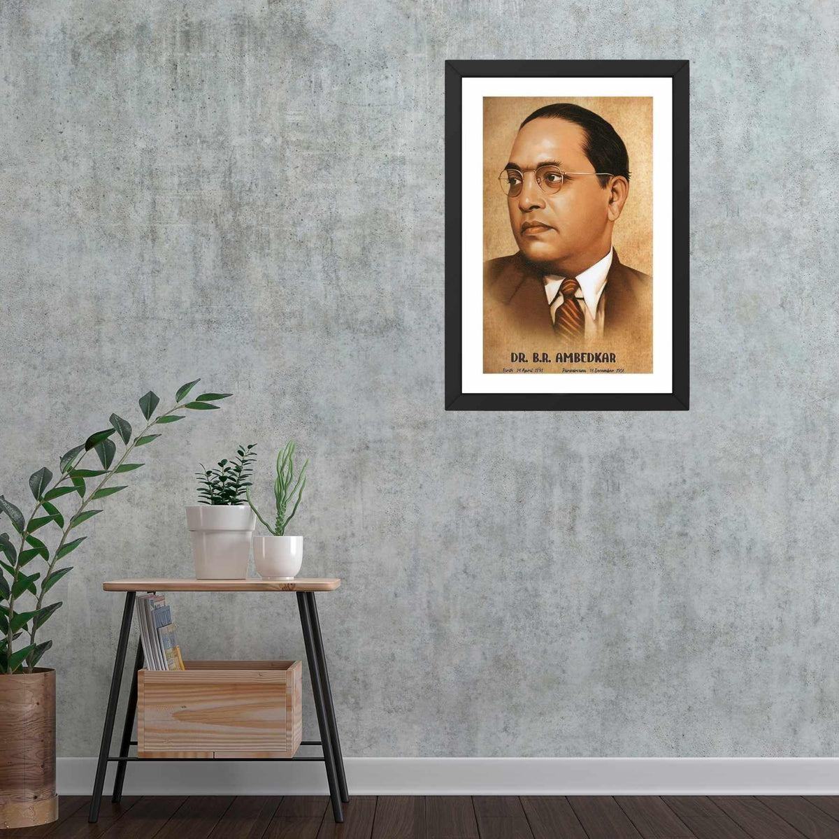 CRAFT QUEST UV Textured Decorative Art Print of Indian Freedom Fighter Dr. B. R. Ambedkar with Wooden Synthetic Frame Painting