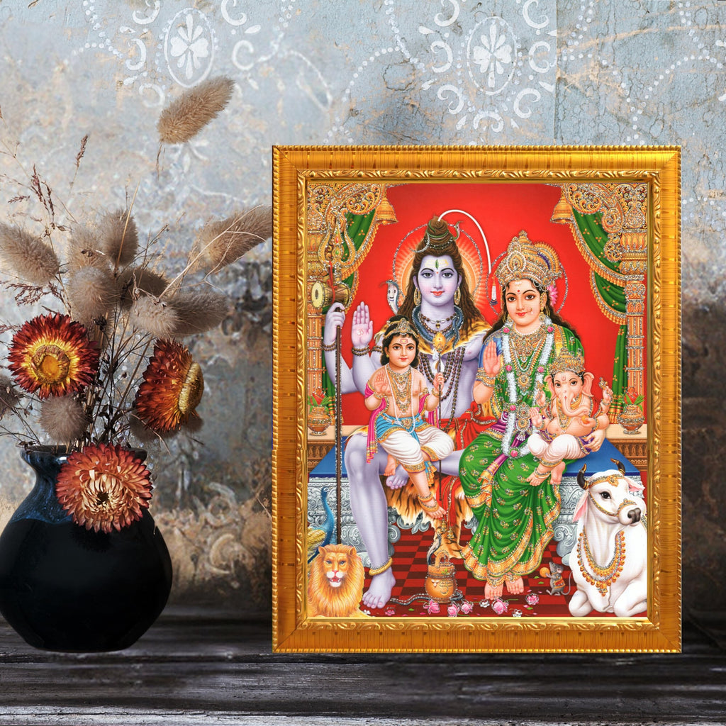CRAFT QUEST Shiv Parivar Religious Wood Photo Frame with Acrylic glass (Golden, 7 X 9 inch)