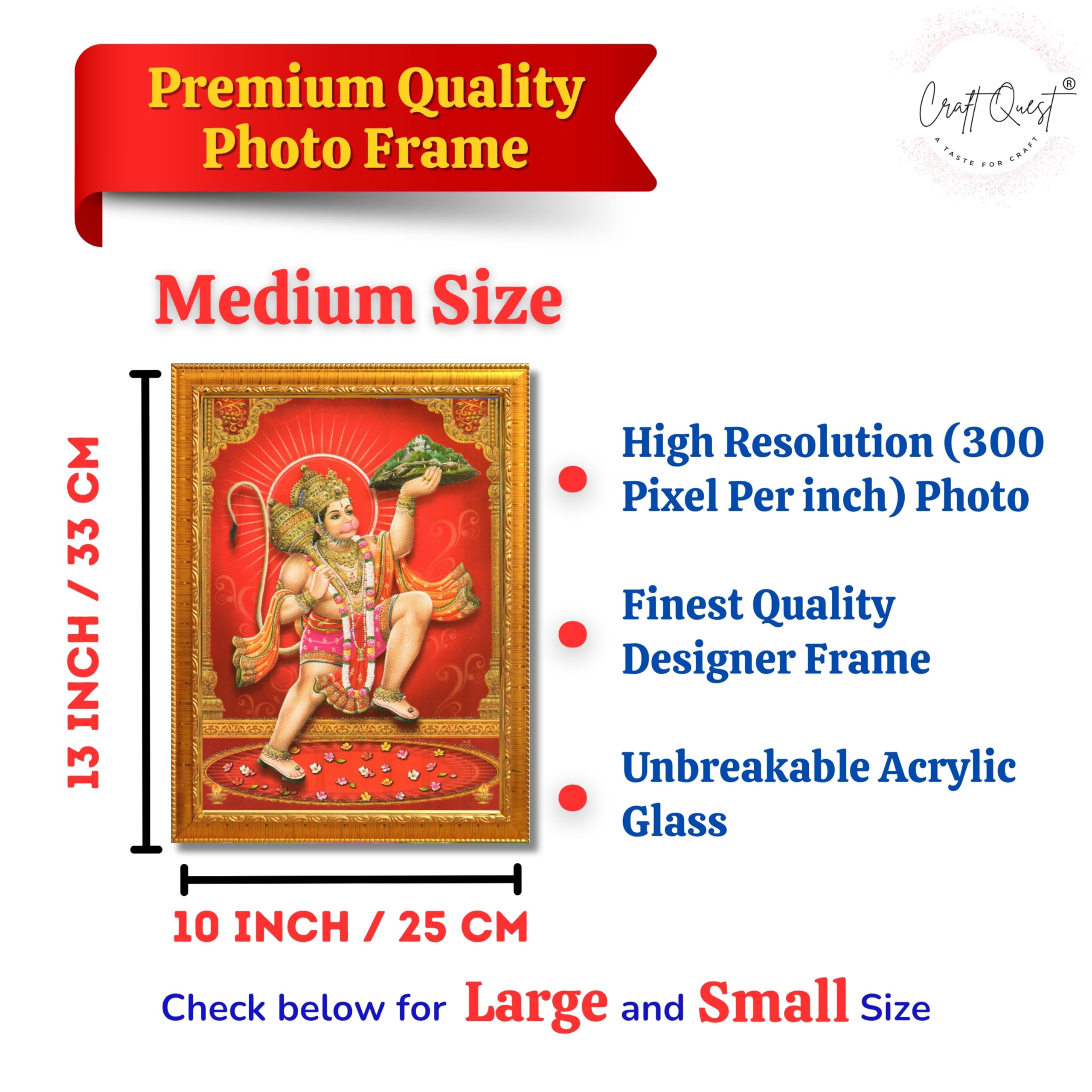 CRAFT QUEST Hanuman JI | Bajrangbali Religious Photo frame Decorative Item Synthetic frame