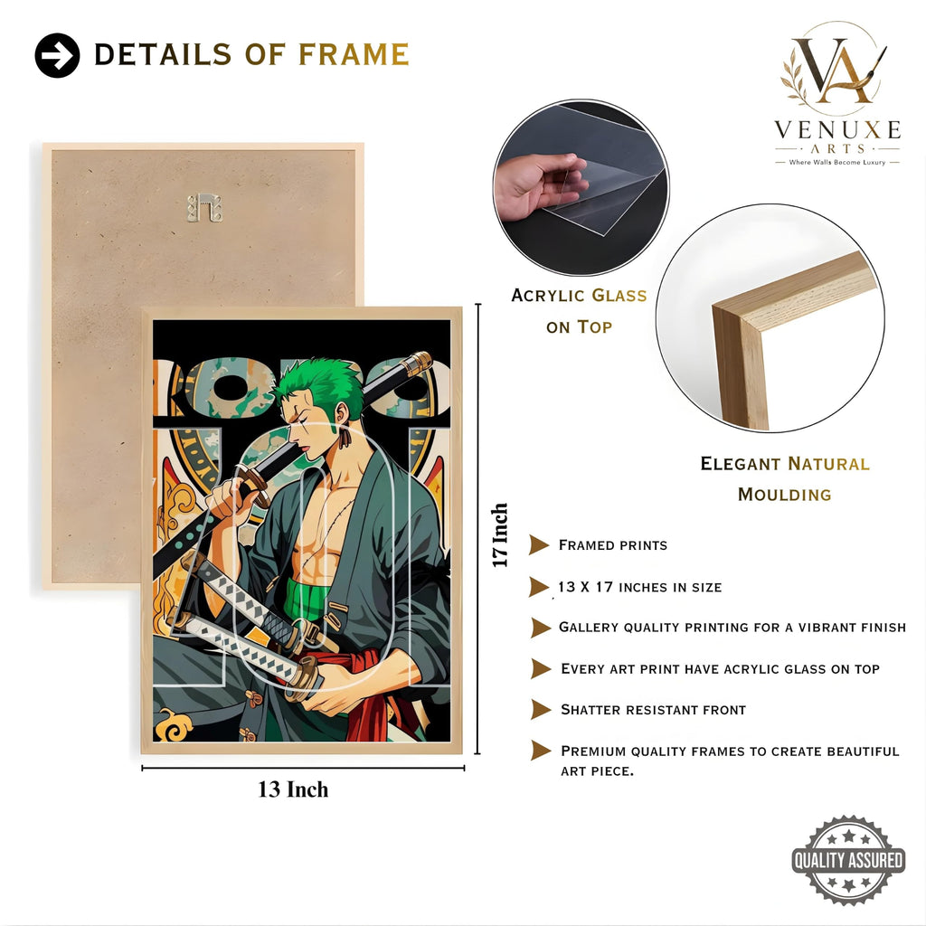 VENUXE ARTS Set Of 3 Anime Characters Wall Framed |Anime Characters Framed Poster for Living Room Bedroom Gaming Room Studio Wall Decor