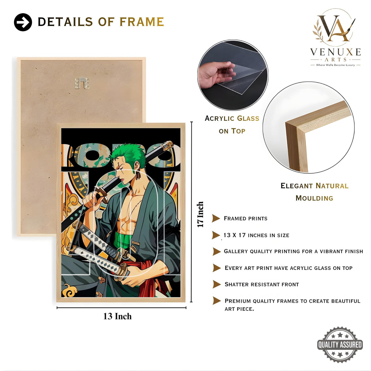 VENUXE ARTS Set Of 3 Anime Characters Wall Framed |Anime Characters Framed Poster for Living Room Bedroom Gaming Room Studio Wall Decor