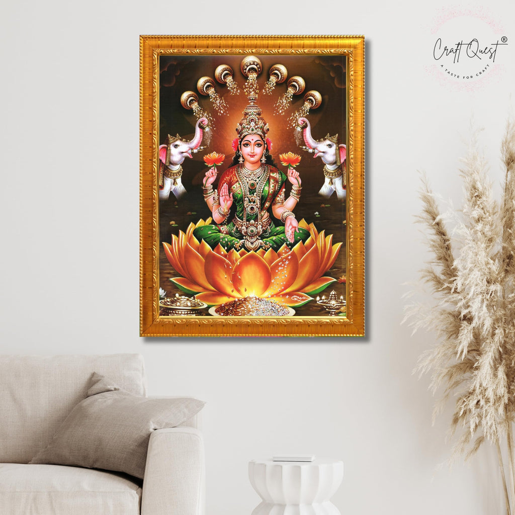 CRAFT QUEST Goddess Lakshmi Mata Wall Painting Photo Framed | Acrylic Glass, Lightweight & Waterproof | Ideal for Home, Office, Temple & Puja Room, Wall Decor