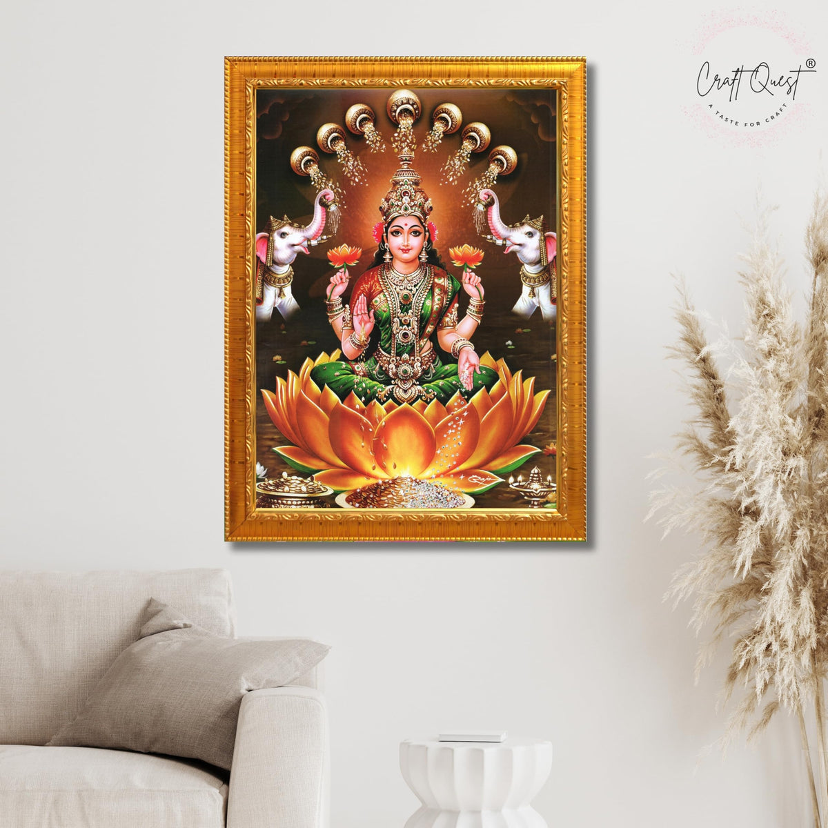 CRAFT QUEST Goddess Lakshmi Mata Wall Painting Photo Framed | Acrylic Glass, Lightweight & Waterproof | Ideal for Home, Office, Temple & Puja Room, Wall Decor