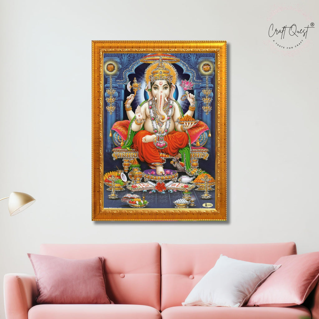 CRAFT QUEST God Ganpati Ganesha Modern Wall Art Painting With Frame For Pooja, Home and Office Decor Item