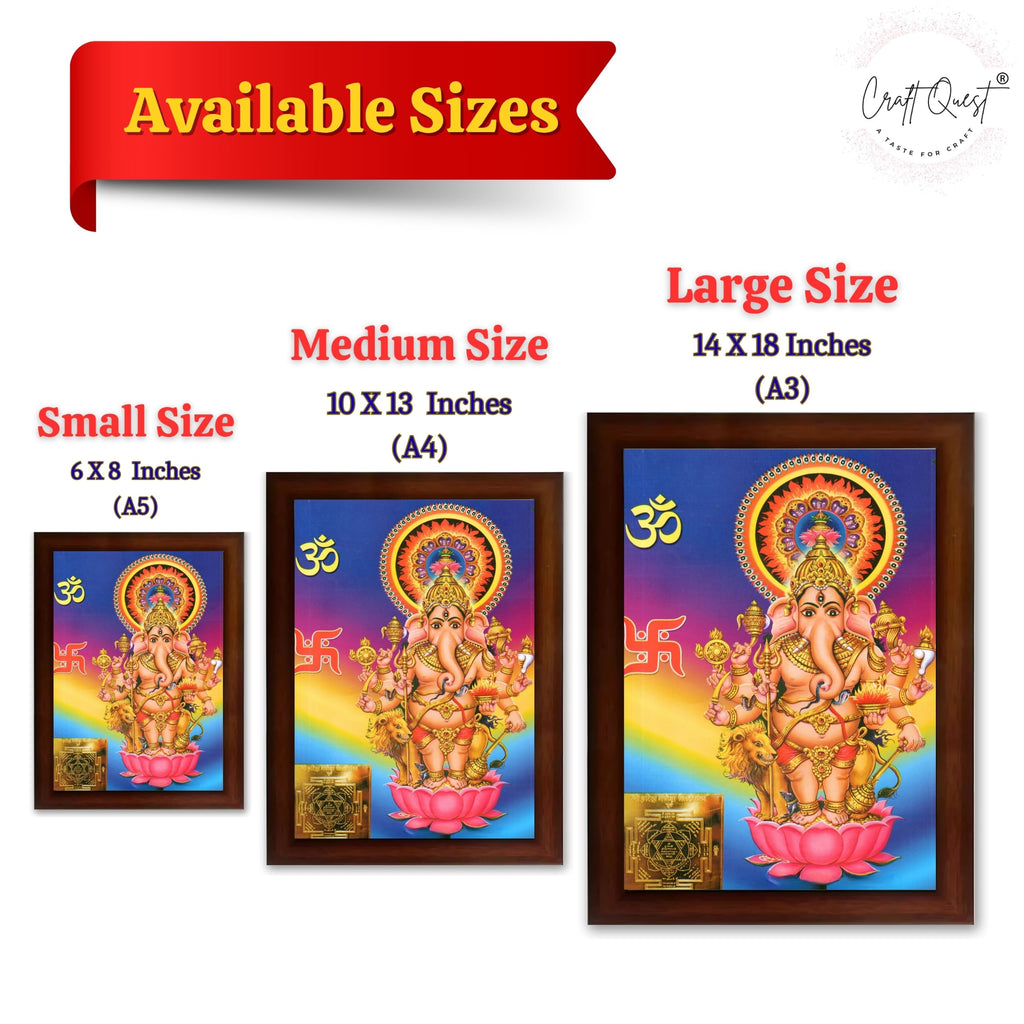 CRAFT QUEST Drishti Ganapathi for Entrance Vastu Ganesha Wall Painting Framed Home Decor | Religious God Picture Frame for Home, Office, Temple & Gifting