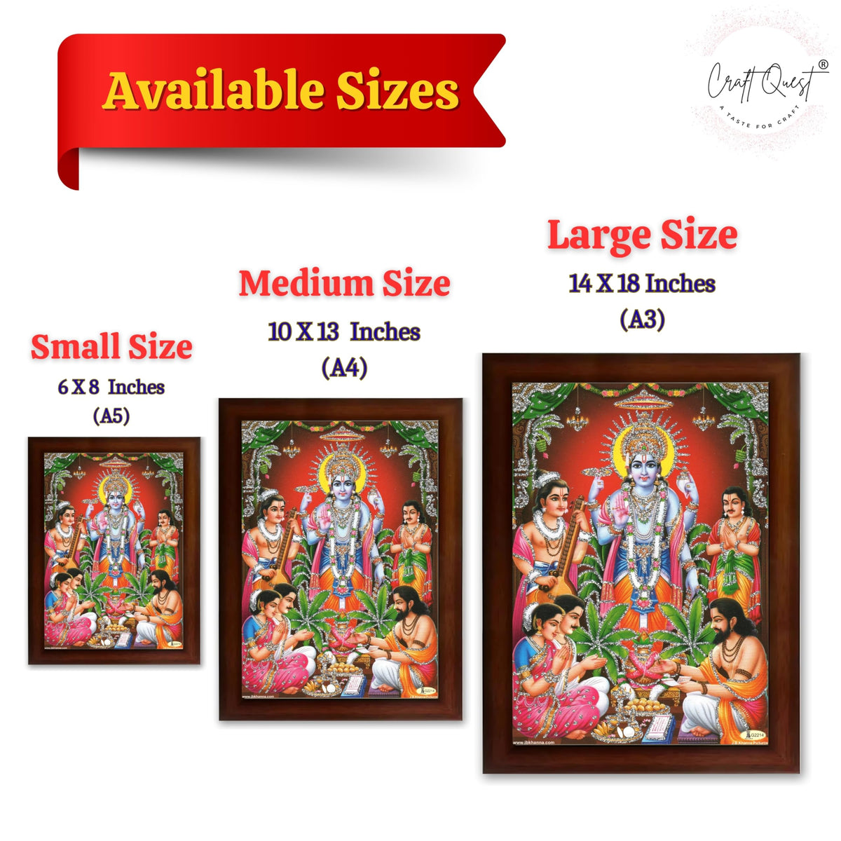 CRAFT QUEST Lord Satyanarayana Swamy | Bhagwan Satyanarayan Wall Painting Religious Wood Photo Frame with Acrylic glass