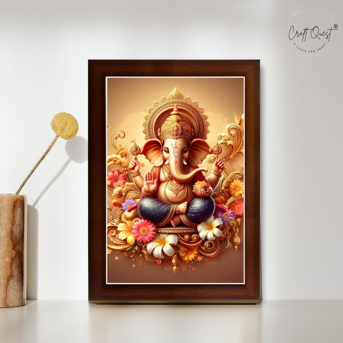 CRAFT QUEST Ganesh Ganesha Art Framed Painting Ready to Hang and Wall Home Decor