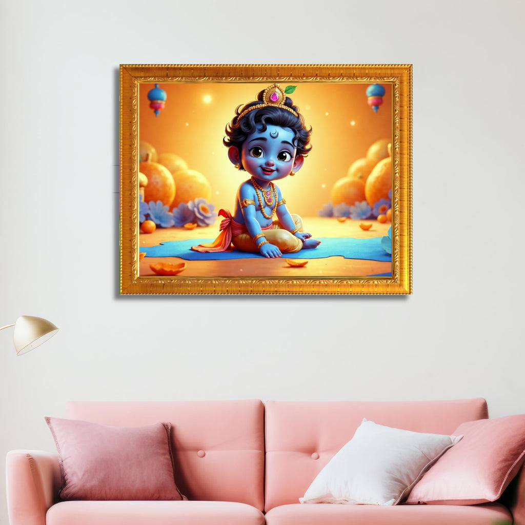 CRAFT QUEST Baby Krishna Photo Frame | Shri Bal Gopal Painting | Krishna Photo Frames for Walls, Home, Living Room and Home Décor