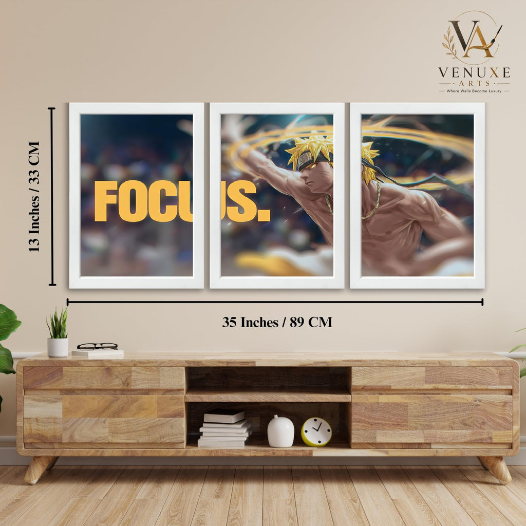 VENUXE ARTS Set Of 3 Anime Characters Wall Framed |Anime Characters Framed Poster for Living Room Bedroom Gaming Room Studio Wall Decor